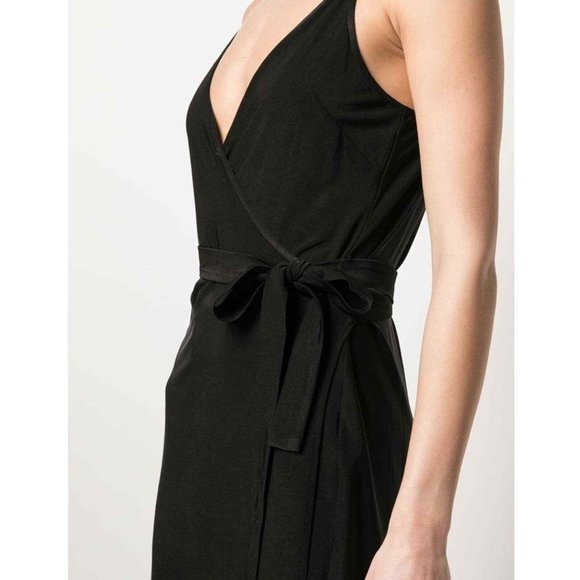 NWT L'AGENCE Black TATE Sleeveless Slinky Stretch Sleeveless Belted Wrap Dress - Picture 2 of 11